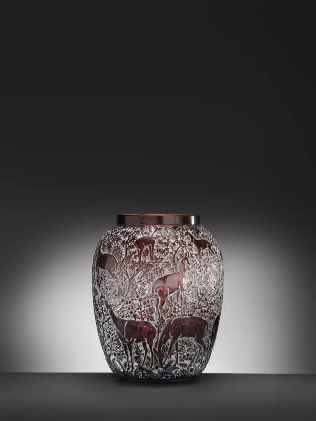 René Lalique (1860-1945) — A lovely deep amber R. Lalique ‘Biches’ vase circa 1932