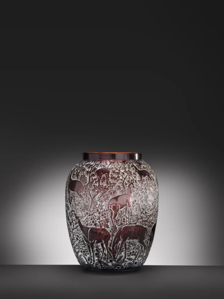 René Lalique (1860-1945) — A lovely deep amber R. Lalique ‘Biches’ vase circa 1932